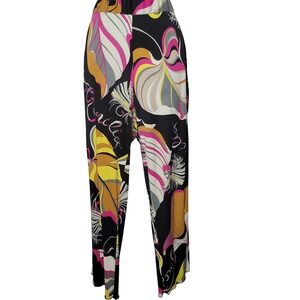 Emilio Pucci Italian Silk Blend Wide Leg Abstract Print Pants Pink Yellow 12